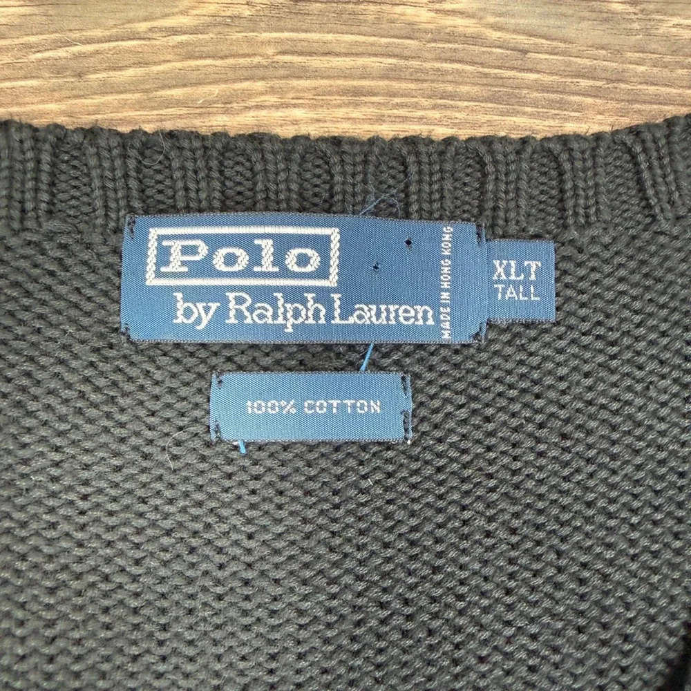 Polo Ralph Lauren Mens Size XLT Sweater Vest Black Cotton V-Neck Purple Pony